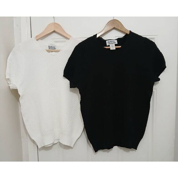 Lot of two Anthony Richard's womens medium black white blouse stretch knit - Picture 1 of 8